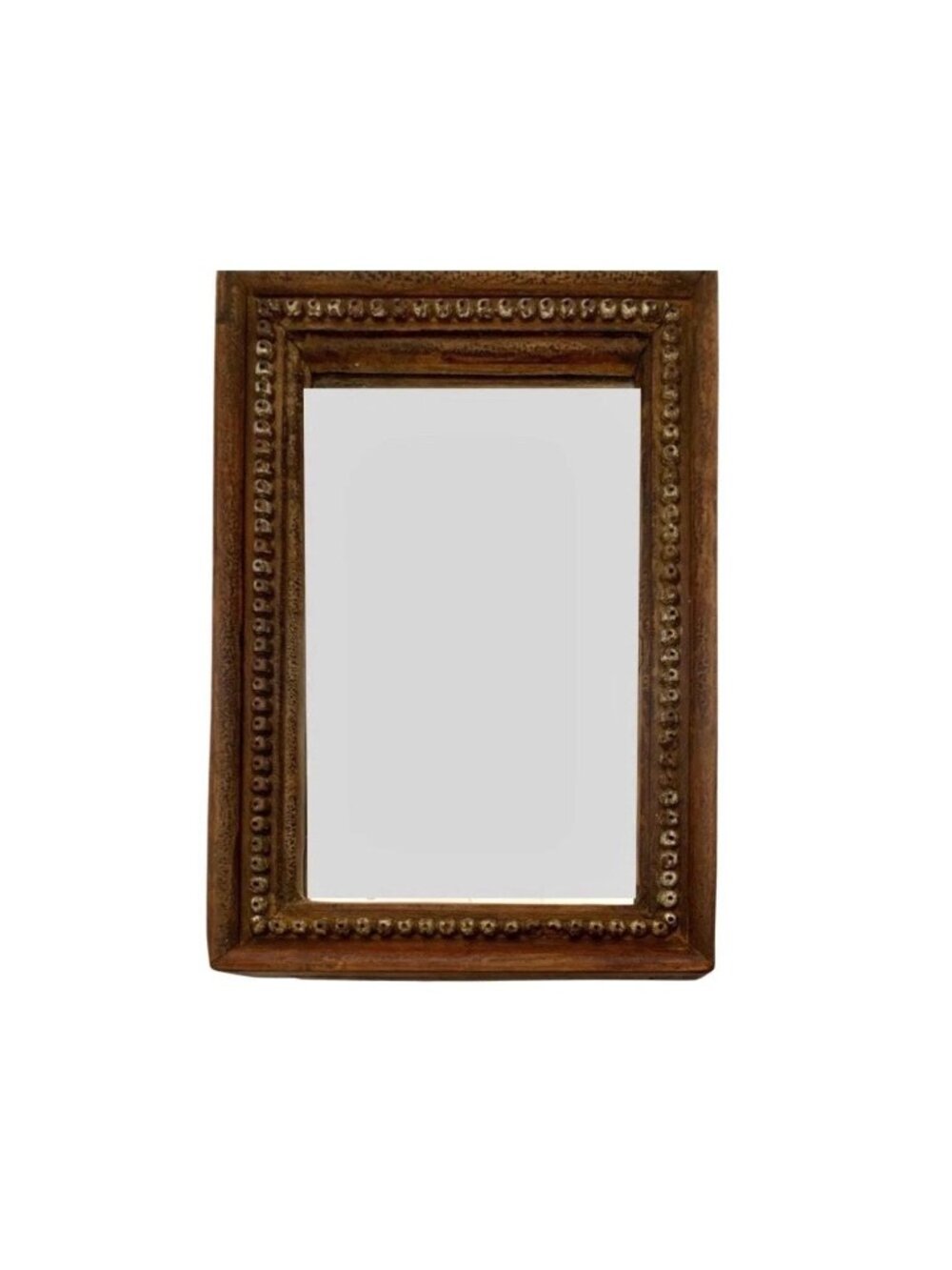 Mirror Heavy Hand-Carved Wood with Beaded Trim Moroccan Style Vintage Decor